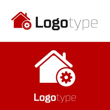 Kırmızı Akıllı ev ayarları simgesi beyaz arkaplanda izole edildi. Uzaktan kumanda. Logo tasarım şablonu elemanı. Vektör İllüstrasyonu