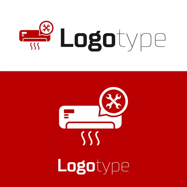 Beyaz arka planda izole edilmiş tornavida ve anahtar ikonlu kırmızı klima. Ayarlama, servis, ayar, bakım, onarım, onarım. Logo tasarım şablonu elemanı. Vektör İllüstrasyonu