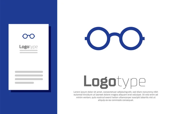 Icono de gafas azules aislado sobre fondo blanco. Símbolo de marco de gafas. Elemento de plantilla de diseño de logotipo. Ilustración vectorial — Vector de stock