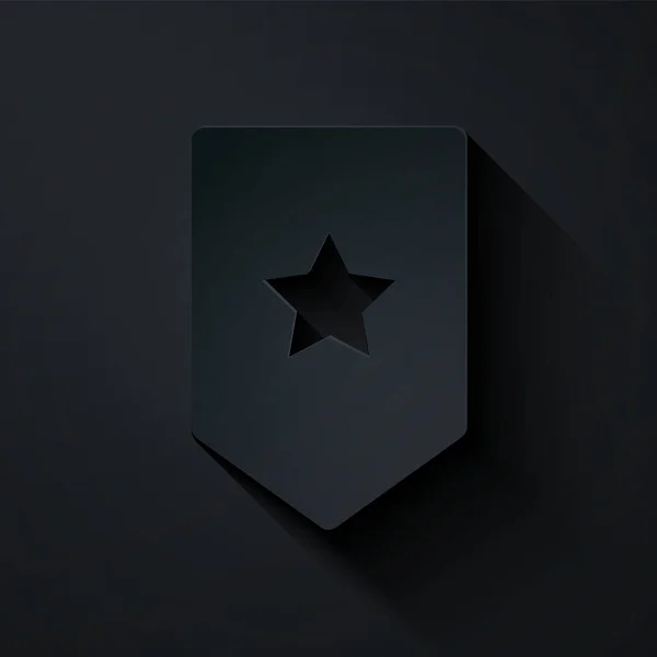 Icono Chevron de corte de papel aislado sobre fondo negro. Signo de placa militar. Estilo de arte de papel. Ilustración vectorial — Vector de stock