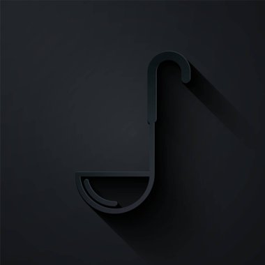 Kağıt kesiği Mutfak kepçesi simgesi siyah arkaplanda izole edildi. Mutfak aletleri. Çatal kaşık tabelası. Kağıt sanatı tarzı. Vektör İllüstrasyonu