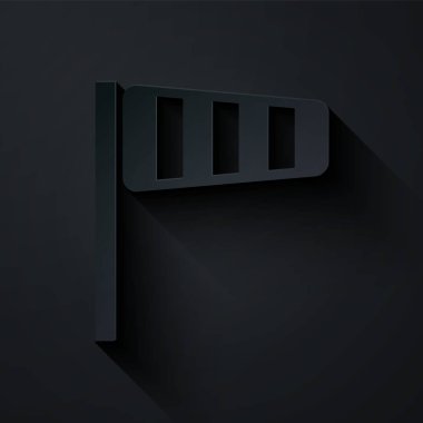 Kağıt, koni meteorolojisi rüzgar gülü ikonu siyah arka planda izole edilmiş. Rüzgâr Sock rüzgarın yönünü ve gücünü gösteriyor. Kağıt sanatı tarzı. Vektör İllüstrasyonu