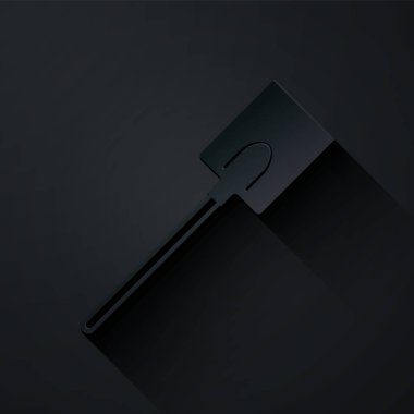 Kağıt kesiği, arka planda izole edilmiş bahçe küreği ikonu. Bahçe aletleri. Bahçecilik, tarım, çiftçilik aleti. Kağıt sanatı tarzı. Vektör İllüstrasyonu