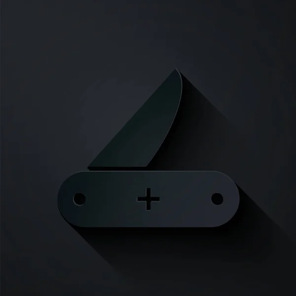 На черном фоне выделена икона швейцарского армейского ножа. Многофункциональный многофункциональный перочинный нож. Многофункциональный инструмент. Бумажный стиль. Векторная миграция — стоковый вектор