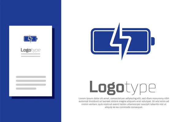 Blue Battery icon isolated on white background. Lightning bolt symbol. Logo design template element. Vector Illustration — Stock Vector