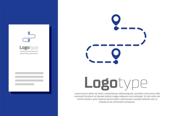 Blue Route plats ikon isolerad på vit bakgrund. Kartvisare. Begreppet väg eller väg. GPS-navigatör. Mall för logotyp. Vektor Illustration — Stock vektor