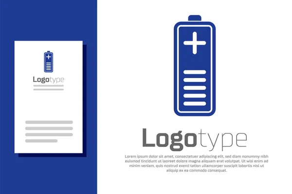 Blue Battery charge level indicator icon isolated on white background. Logo design template element. Vector Illustration — ストックベクタ