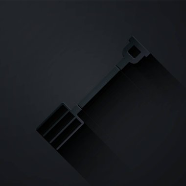 Kağıt kesiği, arka planda izole edilmiş bahçe yabası simgesi. Bahçe çatalı işareti. Bahçecilik, tarım, çiftçilik aleti. Kağıt sanatı tarzı. Vektör İllüstrasyonu