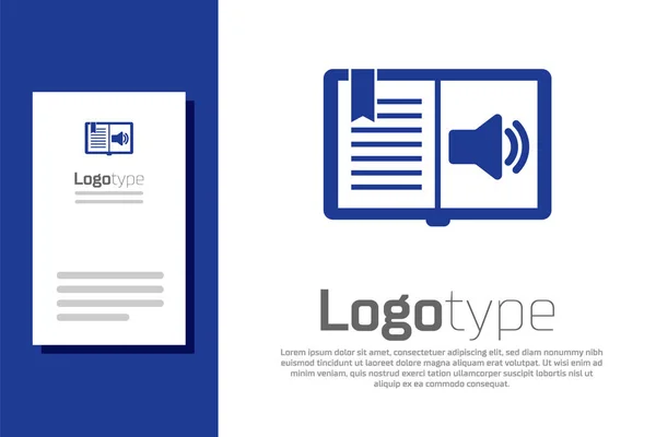 블 루 오디오 북 아이콘은 흰색 배경에 분리되어 있습니다. 오디오 가이드 사인. 온라인 학습 개념. 로고 디자인 템플릿 요소. 벡터 일러스트 — 스톡 벡터