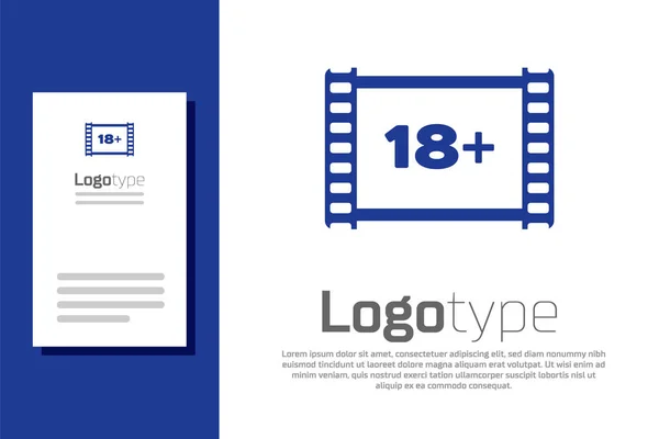 Blue Play Video with inscription 18 plus icon isolated on white background. Age restriction symbol. 18 plus content sign. Adult channel. Logo design template element. Vector Illustration — ストックベクタ