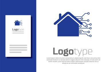 Mavi Akıllı ev simgesi beyaz arkaplanda izole edildi. Uzaktan kumanda. Logo tasarım şablonu elemanı. Vektör İllüstrasyonu