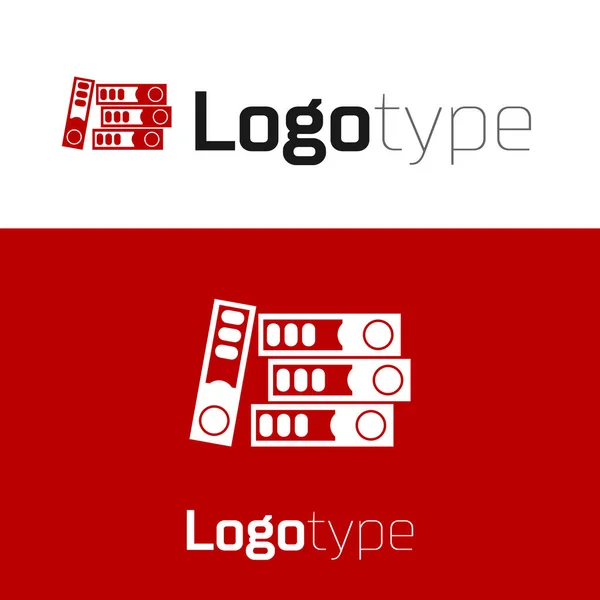 Vörös iroda mappák papírok és dokumentumok ikon elszigetelt fehér háttér. Irodai iratgyűjtők. Levéltári mappa jel. Logó tervezési sablon elem. Vektorillusztráció — Stock Vector