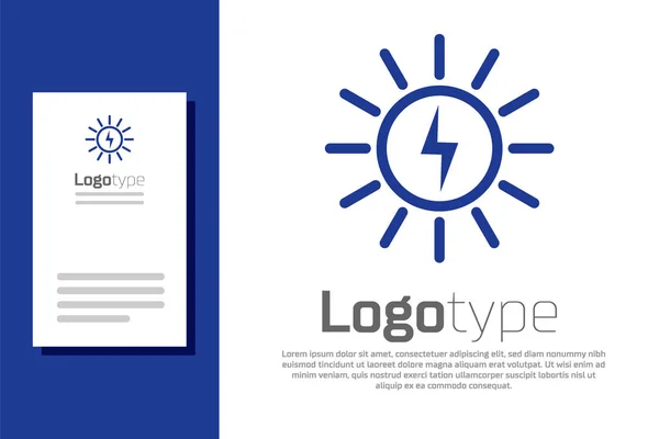 Blue Solar energy panel line icon isolated on white background. Logo design template element. Vector Illustration — ストックベクタ