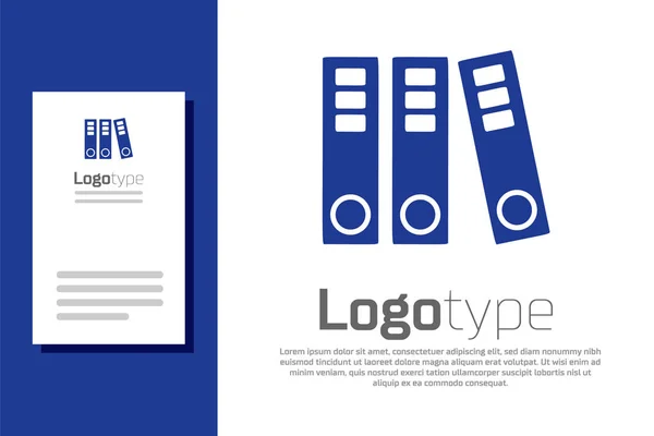 Μπλε φακέλους Office με χαρτιά και έγγραφα εικονίδιο απομονώνονται σε λευκό φόντο. Συνδετικά γραφείου. Υπογραφή φακέλου Αρχείων. Στοιχείο προτύπου σχεδιασμού λογότυπου. Εικονογράφηση διανύσματος — Διανυσματικό Αρχείο