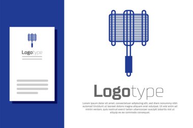 Mavi ızgara çelik ızgara ikonu beyaz arka planda izole edildi. Bbq Grill 'in üst manzarası. BBQ için tel askı. Izgara sepeti. Logo tasarım şablonu elemanı. Vektör İllüstrasyonu