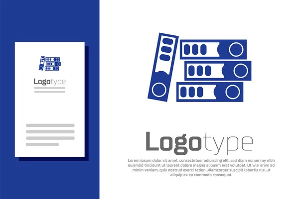 Pastas de escritório azul com papéis e documentos ícone isolado no fundo branco. Ligantes de escritório. Arquivo de pasta sinal. Elemento de modelo de design de logotipo. Ilustração vetorial — Vetor de Stock