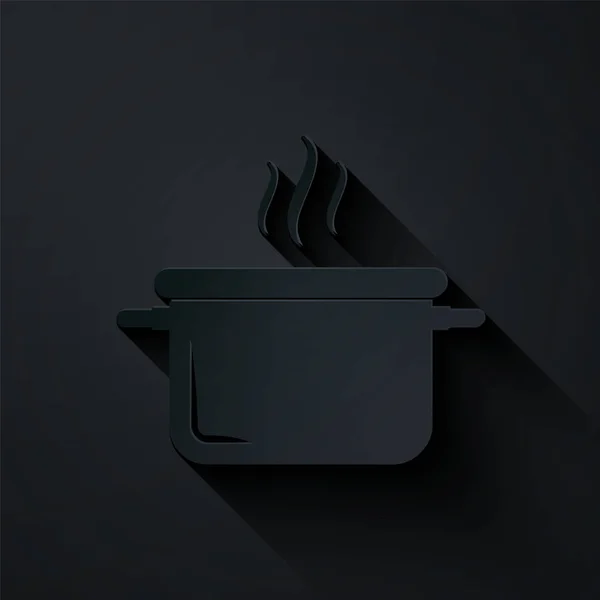 Paper cut Cooking pot icon isolated on black background. Rebus atau rebus simbol makanan. Gaya seni kertas. Ilustrasi Vektor - Stok Vektor