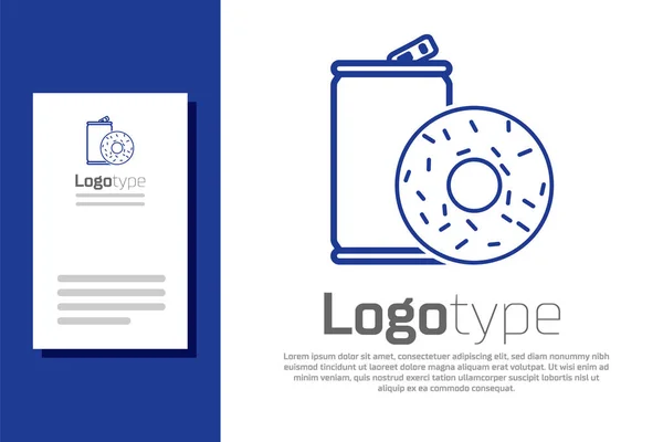 Blauw aluminium kan frisdrank en donut pictogram geïsoleerd op witte achtergrond. Fast food symbool. Logo ontwerp template element. Vector Illustratie — Stockvector
