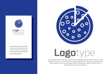 Mavi Pizza simgesi beyaz arkaplanda izole edilmiş. Logo tasarım şablonu elemanı. Vektör İllüstrasyonu