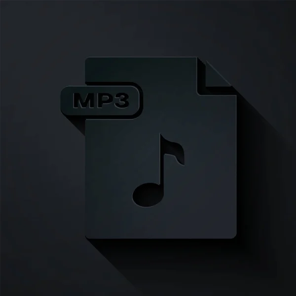 Kağıt kesiği Mp3 dosya belgesi. Siyah arkaplanda izole edilmiş mp3 düğmesi simgesi indir. Mp3 müzik format işareti. Mp3 dosya sembolü. Kağıt sanatı tarzı. Vektör İllüstrasyonu — Stok Vektör