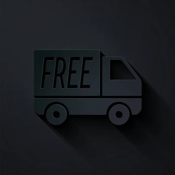 Paper cut Free delivery service icon isolated on black background. Free shipping. 24 hour and fast delivery. Paper art style. Vector Illustration — Stock Vector