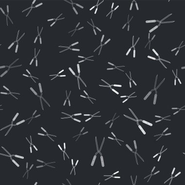 Siyah arkaplandaki izole edilmiş ikonu budamak için el yapımı gri bahçe makası. Ahşap saplı budama makası. Vektör İllüstrasyonu