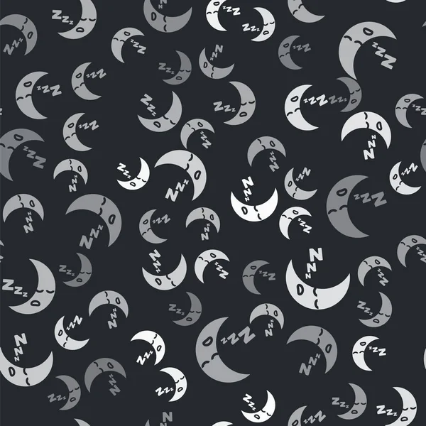 Icono de luna gris aislado patrón sin costura sobre fondo negro. Señal de noche nublada. Sueños del sueño símbolo. Señal de la noche o la cama. Ilustración vectorial — Archivo Imágenes Vectoriales