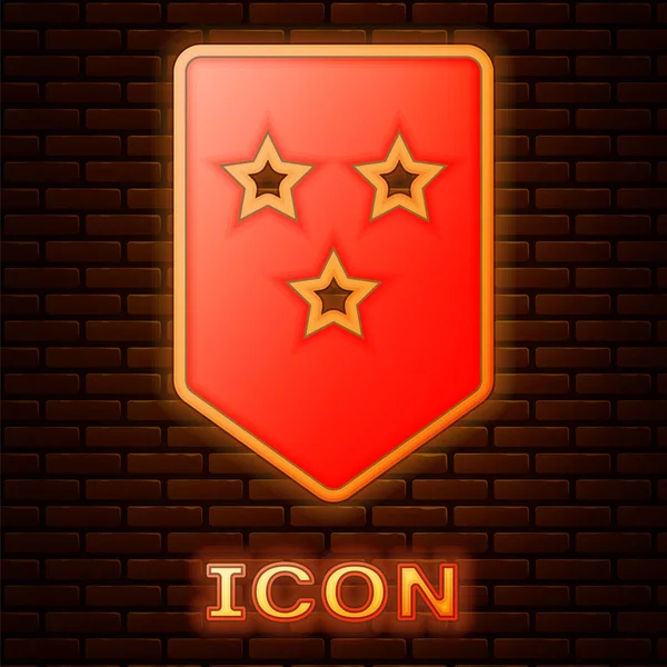 Gloeiende neon Chevron icoon geïsoleerd op bakstenen muur achtergrond. Militaire badge teken. Vector Illustratie — Stockvector