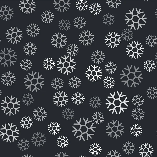 Grey Snowflake icoon geïsoleerd naadloos patroon op zwarte achtergrond. Vector Illustratie — Stockvector