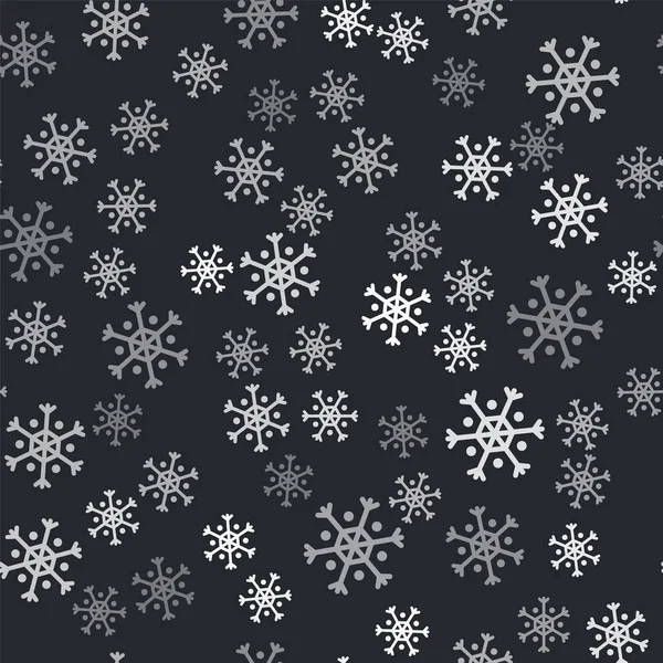 黒の背景にグレーのスノーフレークアイコンがシームレスなパターンを分離。ベクターイラスト — ストックベクタ