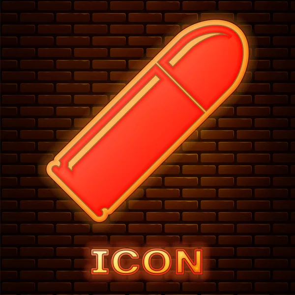 Gloeiende neon Bullet pictogram geïsoleerd op bakstenen muur achtergrond. Vectorillustratie — Stockvector