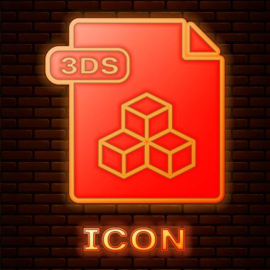 Parlayan Neon 3ds dosya belgesi. İndir 3ds düğme simgesi tuğla duvar arka planda izole. 3ds dosya sembolü. Vektör Illustration