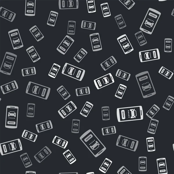 Grey Online αυτοκίνητο κοινή χρήση εικονίδιο απομονωμένη αδιάλειπτη μοτίβο σε μαύρο φόντο. Online υπηρεσία ενοικίασης αυτοκινήτων. Online σχεδιασμός κρατήσεων για κινητό τηλέφωνο. Εικονογράφηση διανύσματος — Διανυσματικό Αρχείο