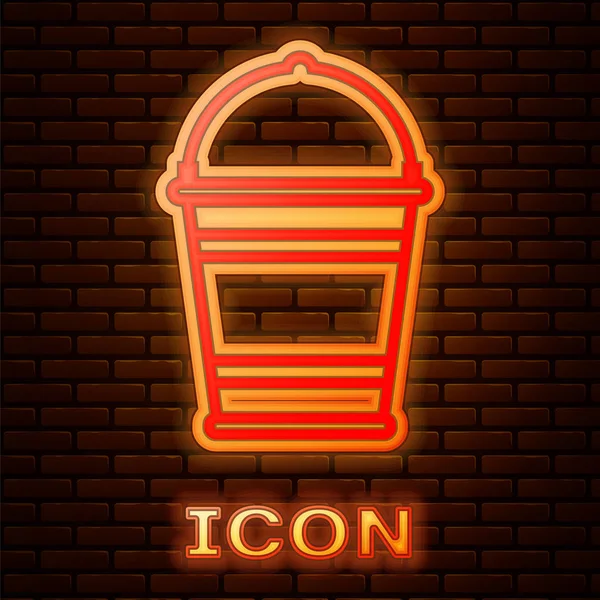 Świecąca Neon ikona wiadro izolowane na tle muru ceglanego. Ilustracja wektorowa — Wektor stockowy