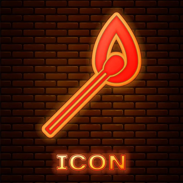 Glowing neon Burning match with fire icon isolated on brick wall background. Match with fire. Matches sign. Vector Illustration — Stock Vector