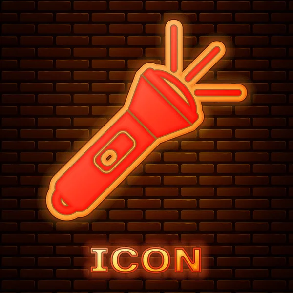 Świecący neon Flashlight ikona izolowane na tle cegły ściany. Ilustracja wektora — Wektor stockowy