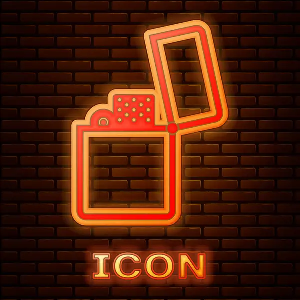 Zářící neon zapalovač ikona izolované na cihlovou zeď na pozadí. Vektorové ilustrace — Stockový vektor