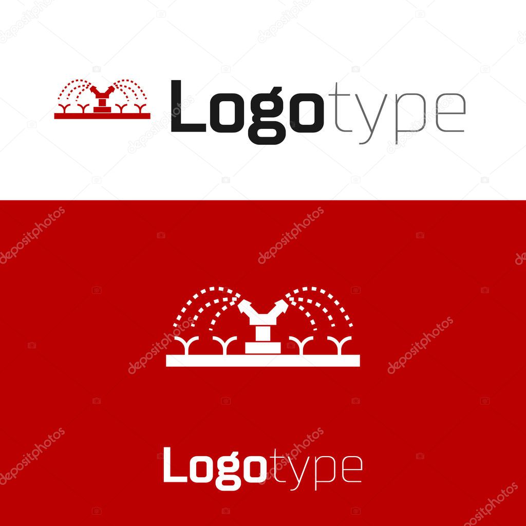 Red Automatic irrigation sprinklers icon isolated on white background. Watering equipment. Garden element. Spray gun icon. Logo design template element. Vector Illustration