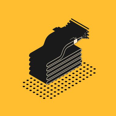 Isometric Garden hortumu ya da yangın hortumu ikonu sarı arka planda izole edilmiş. Sprey tabanca ikonu. Su ekipmanları. Vektör İllüstrasyonu