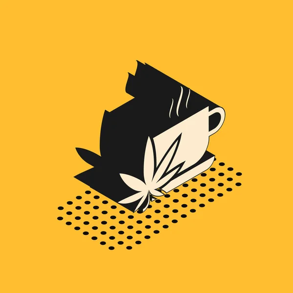 Isometric Cup Tea Marijuana Cannabis Leaf Icon Isolated Yellow Background — Stock Vector