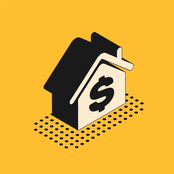 Maison Isométrique Avec Icône Symbole Dollar Isolé Sur Fond Jaune — Image vectorielle