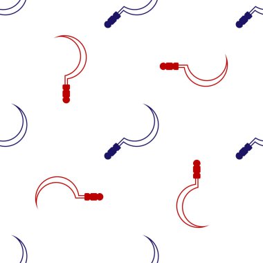 Mavi ve kırmızı Sickle simgesi beyaz arkaplandaki kusursuz deseni izole etti. Kanca işaretini topluyorum. Vektör İllüstrasyonu