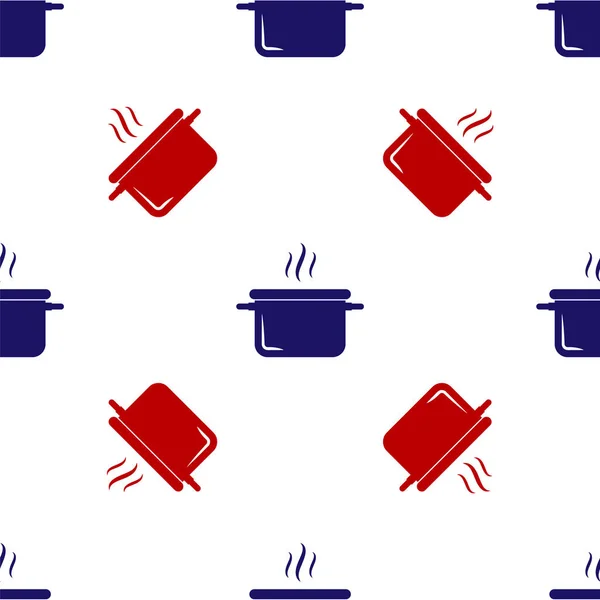 Icône de casserole bleue et rouge motif isolé sans couture sur fond blanc. Faire bouillir ou ragoût symbole de la nourriture. Illustration vectorielle — Image vectorielle