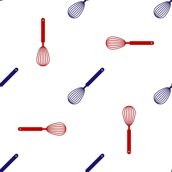 Blue and red Kitchen whisk icon isolated seamless pattern on white background. Cooking utensil, egg beater. Cutlery sign. Food mix symbol. Vector Illustration — Stock Vector