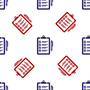 Dağıtım listesi panosu ve kalem simgesinin mavi ve kırmızı doğrulaması beyaz arkaplanda izole edilmiş pürüzsüz desen. Vektör İllüstrasyonu