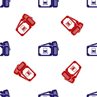 Mavi ve kırmızı tren bileti ikonu beyaz arka planda izole edilmiş. Demiryolu ile seyahat et. Vektör İllüstrasyonu