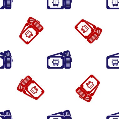 Mavi ve kırmızı otobüs bileti simgesi beyaz arka planda izole edilmiş. Toplu taşıma bileti. Vektör İllüstrasyonu