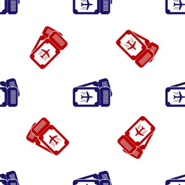 Mavi ve kırmızı havayolu bilet ikonu beyaz arka planda kusursuz desen izole etti. Uçak bileti. Vektör İllüstrasyonu