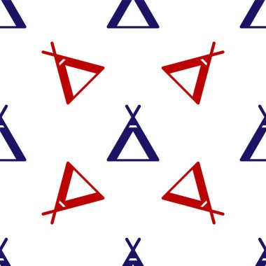 Mavi ve kırmızı turist çadırı ikonu beyaz arka planda izole edilmiş pürüzsüz desen. Kamp sembolü. Vektör İllüstrasyonu