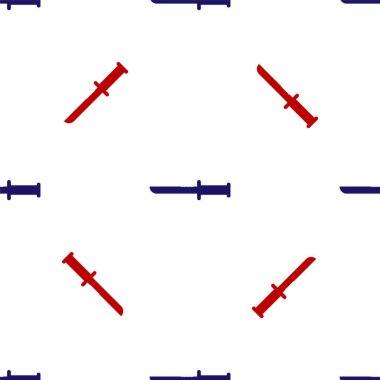 Mavi ve kırmızı askeri bıçak ikonu beyaz arka planda kusursuz desen izole etti. Vektör İllüstrasyonu